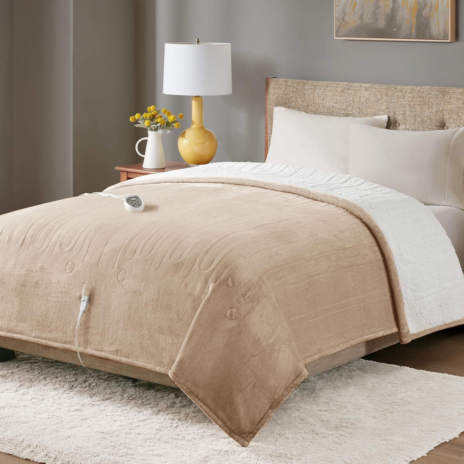 Degrees of Comfort Sherpa Plush Heated Blanket 72 x 84 Mocha