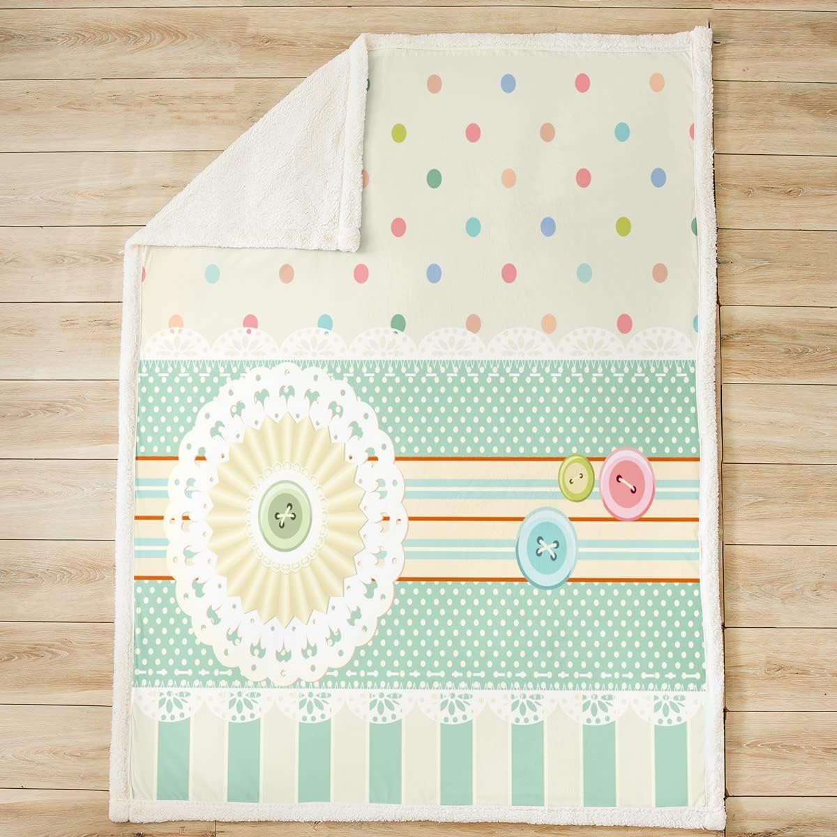 Manfei Sewing Theme Throw Blanket Geometric Stripes and Polka Dots Design