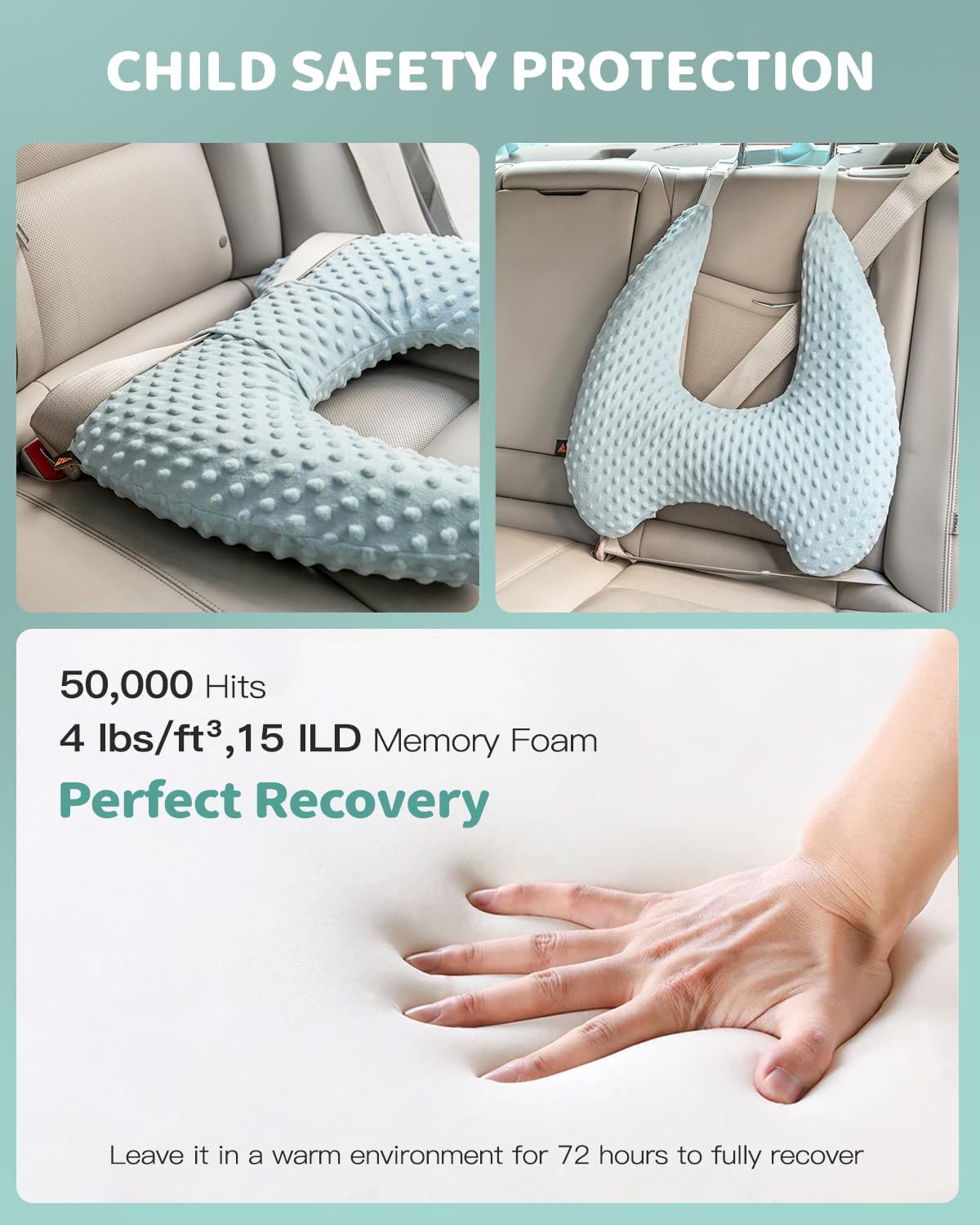 Memory Foam Kids Travel Pillow with Adjustable Strap and Velvet Dots