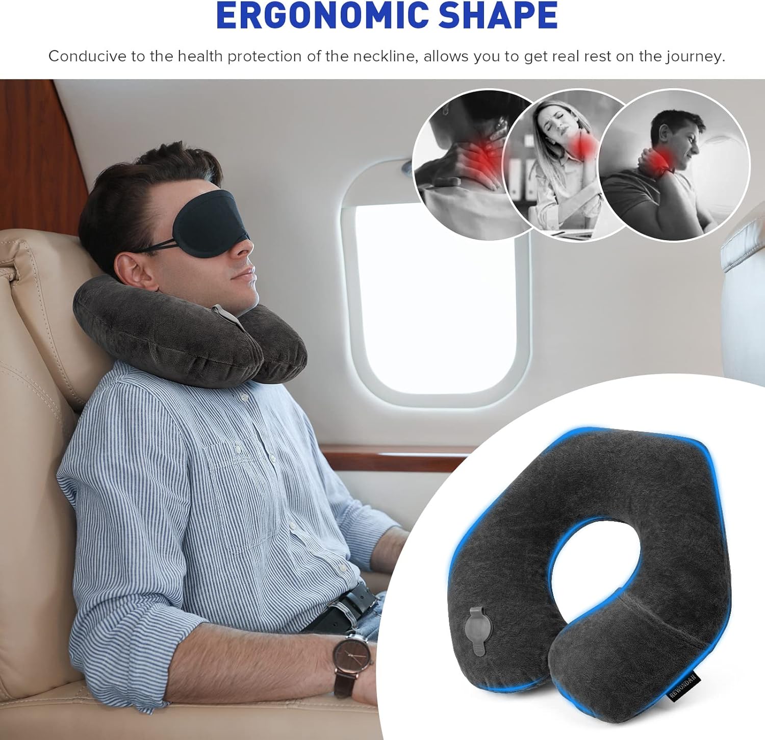 Rewondah Inflatable Travel Pillow for Flights and Trips