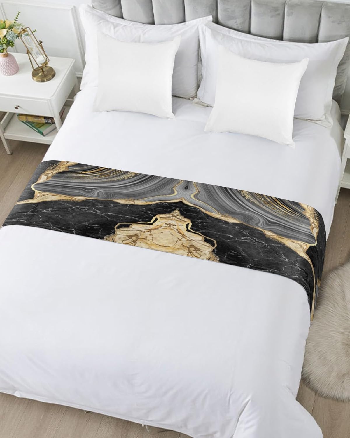 Sabolny Abstract Marble Bed Runner Scarf Cal King Size
