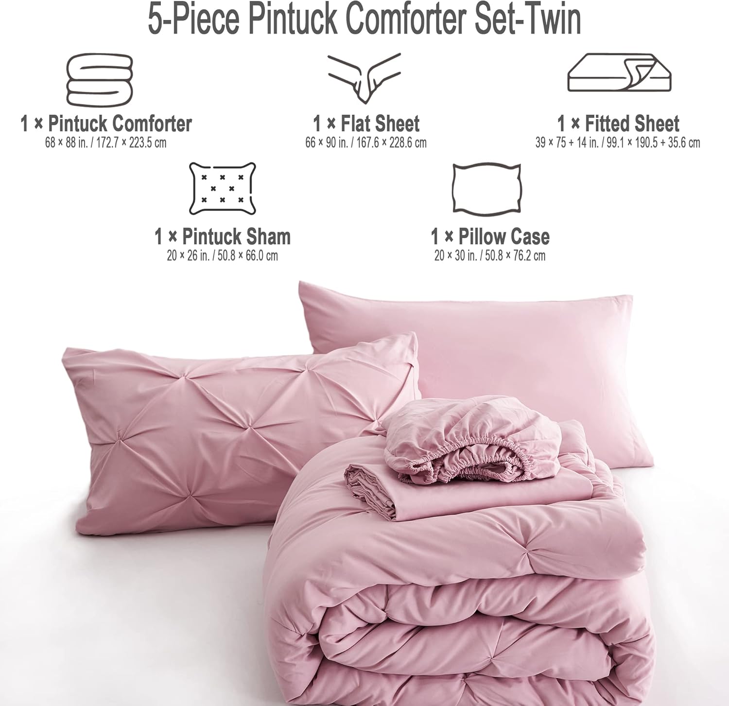 Ubauba 5 Pc Twin Comforter Set with Sheets and Pillowcase