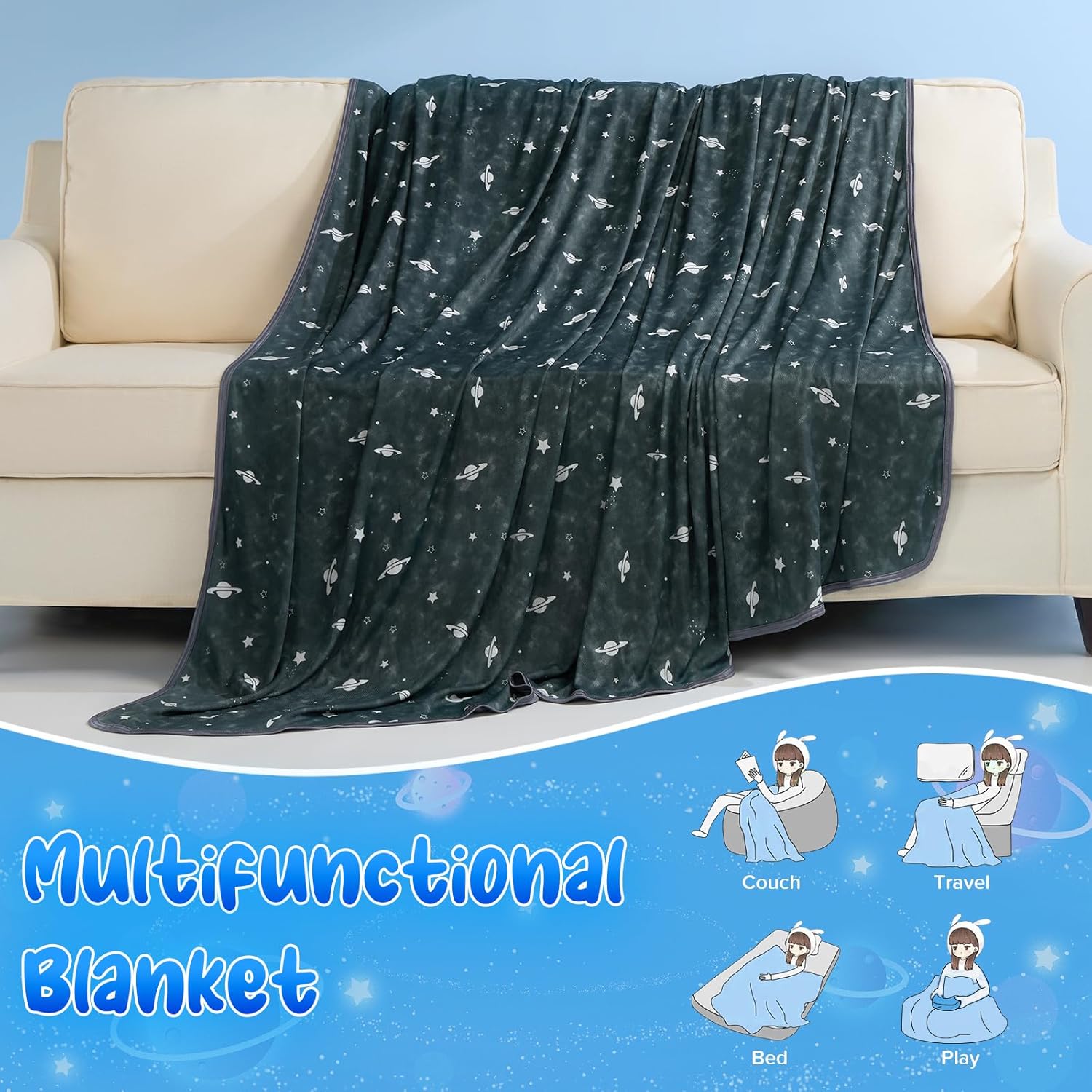 LUXEAR Cooling Blanket with Glow in the Dark Design