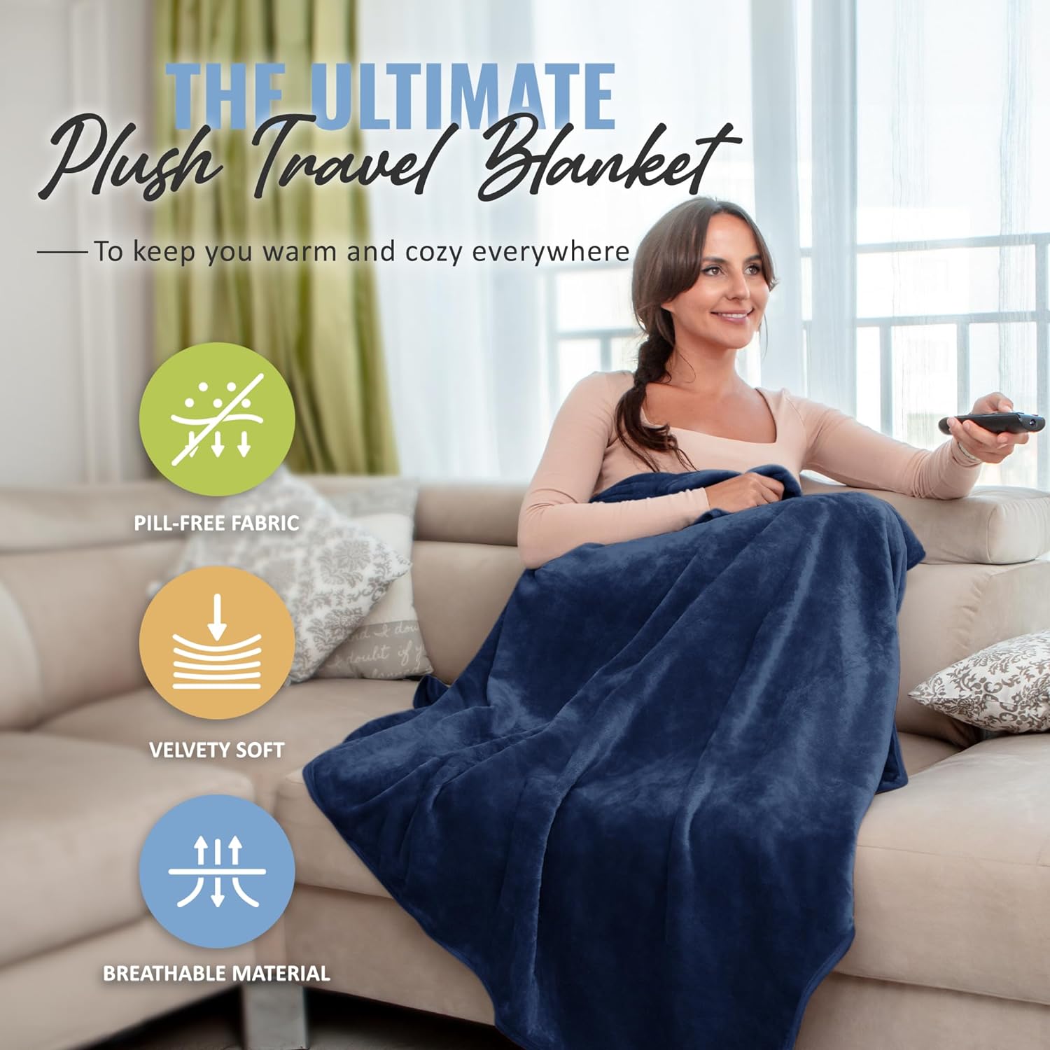 BOACAY Soft Warm Travel Blanket with Pillow and Luggage Sleeve