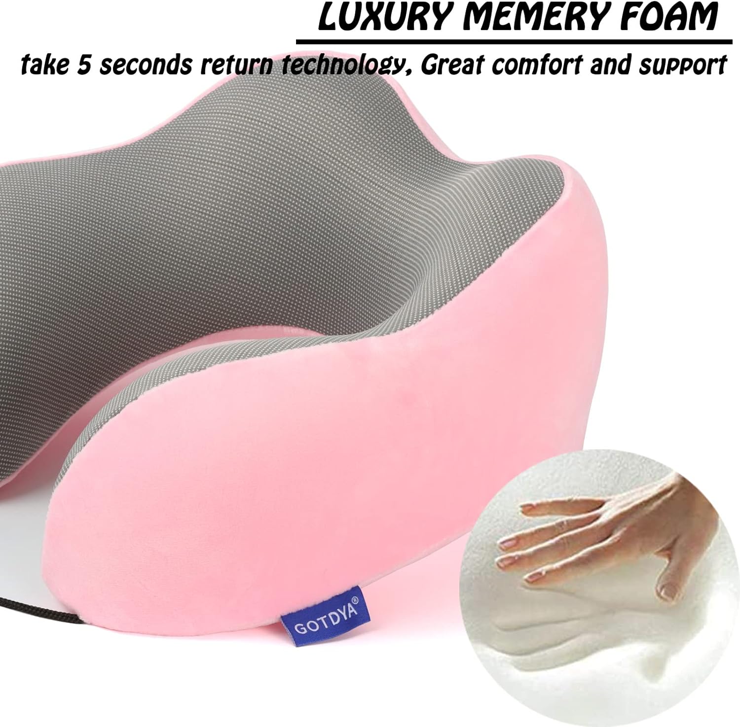 GOTDYA Travel Pillow with Memory Foam Support - Pink 1