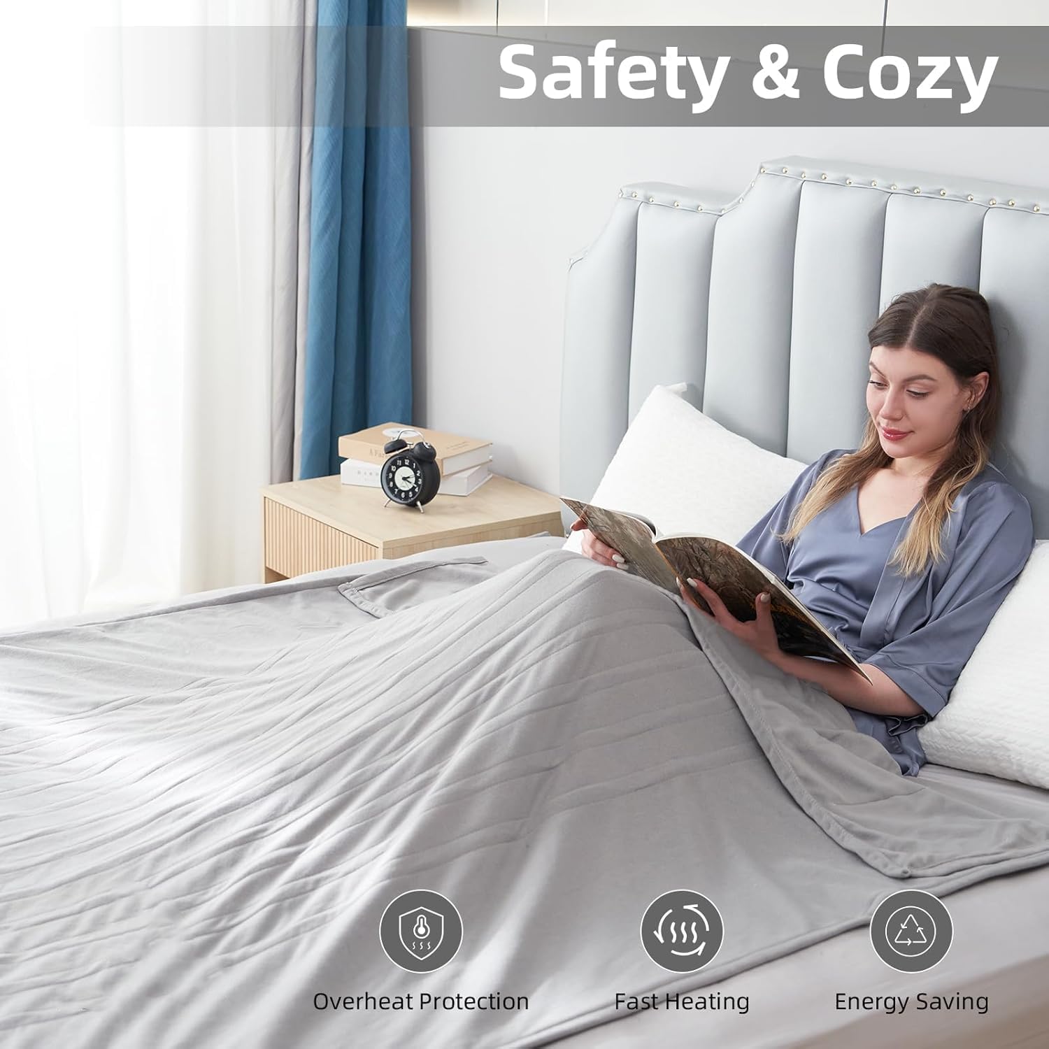 Eydna Electric Heated Blanket 72x84 LightGray