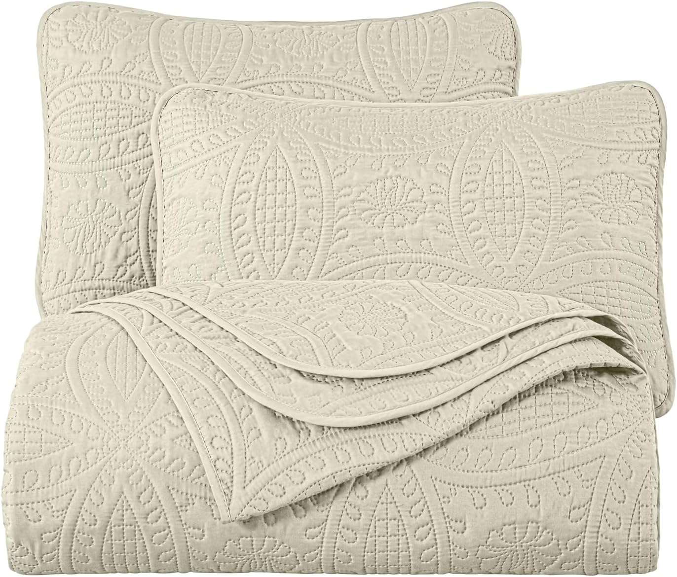 Chezmoi Austin 3-Piece Oversized Bedspread Set King Ivory
