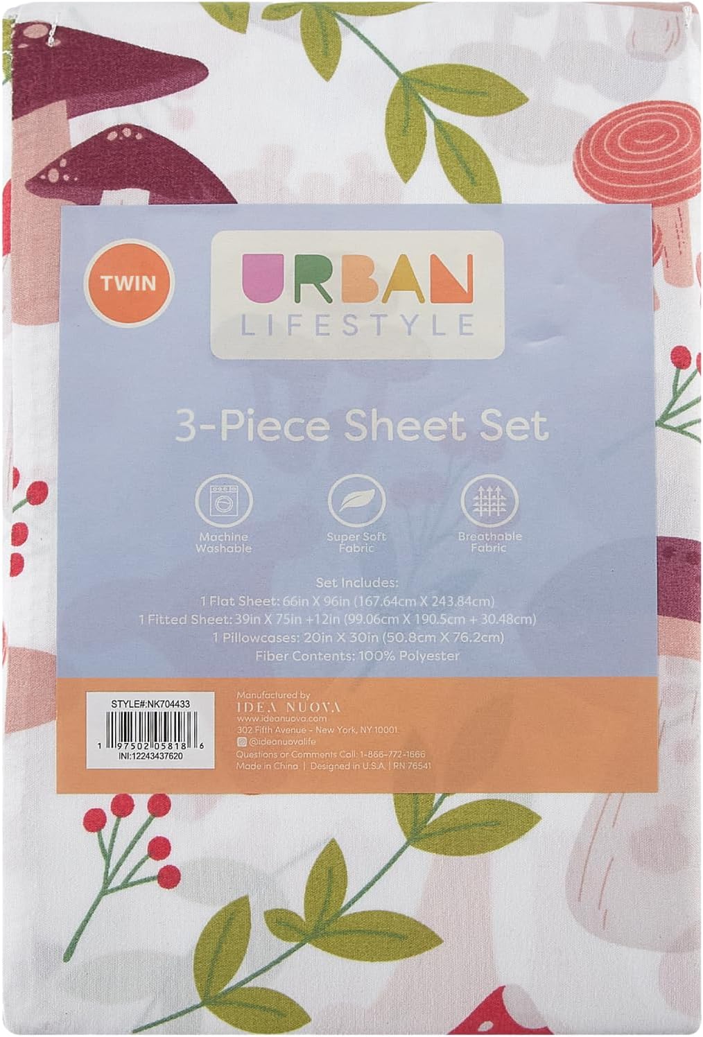 Urban Lifestyle Twin Sheet Set with Wild Mushroom Print