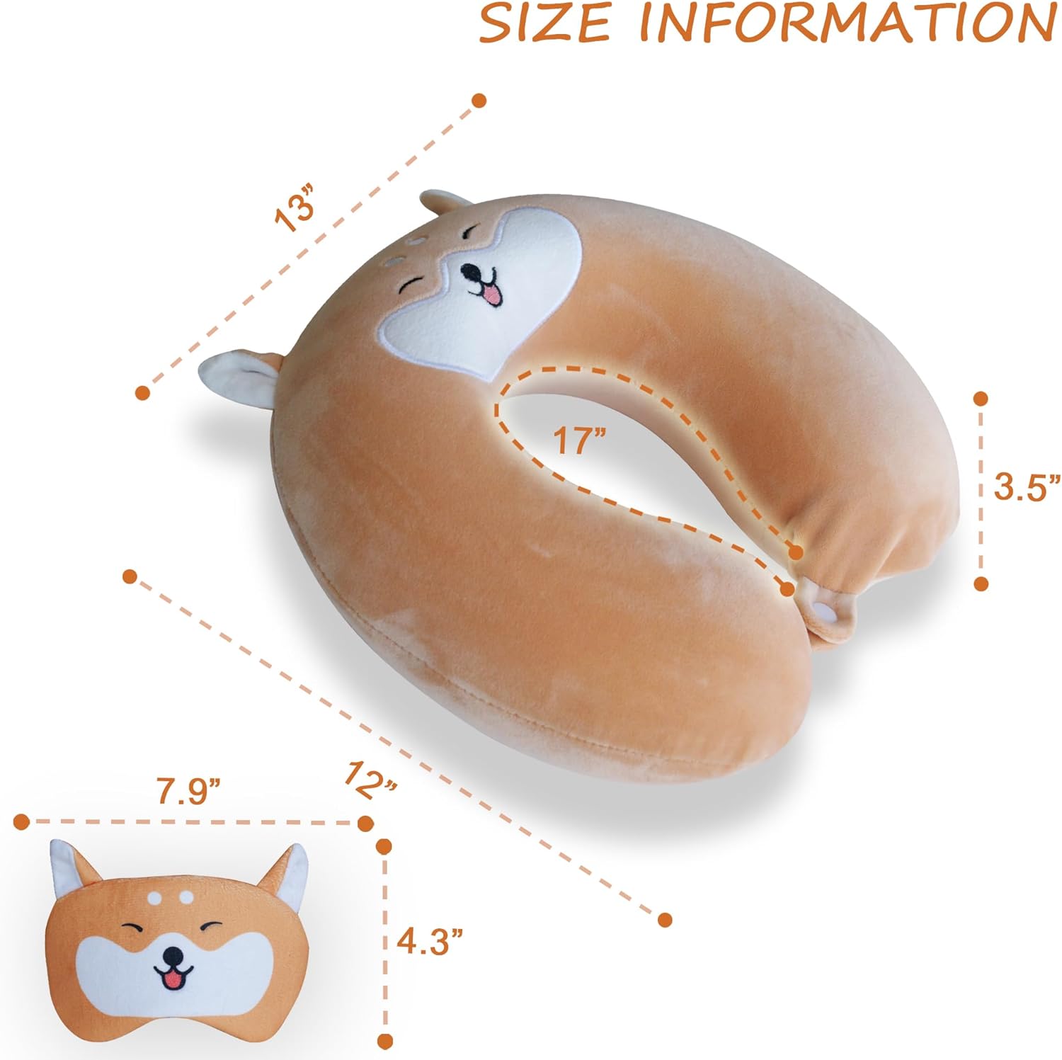 Cute Yellow Corgi Travel Pillow with Eye Mask