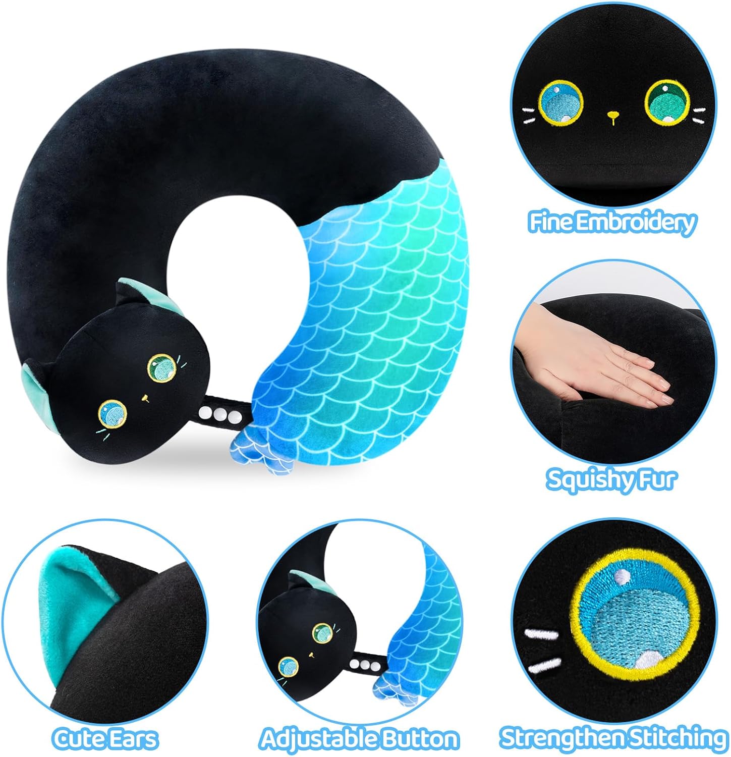 Mewaii Kids Travel Pillow - Mermaid Cat 2-in-1 Neck Pillow