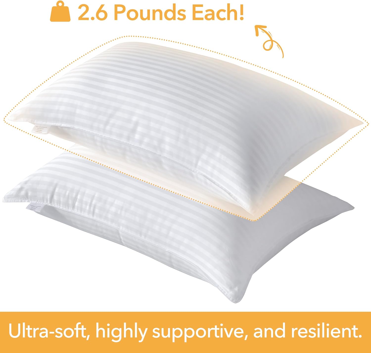Oubonun Premium Striped Bed Pillows Queen Size Set of 2