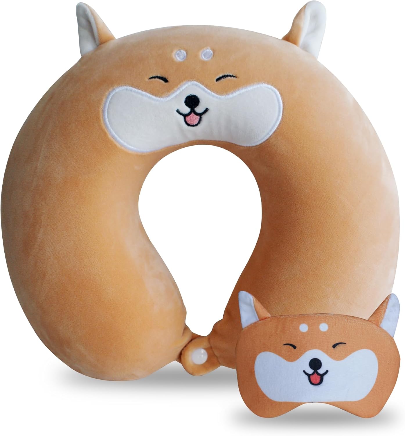 Cute Yellow Corgi Travel Pillow with Eye Mask