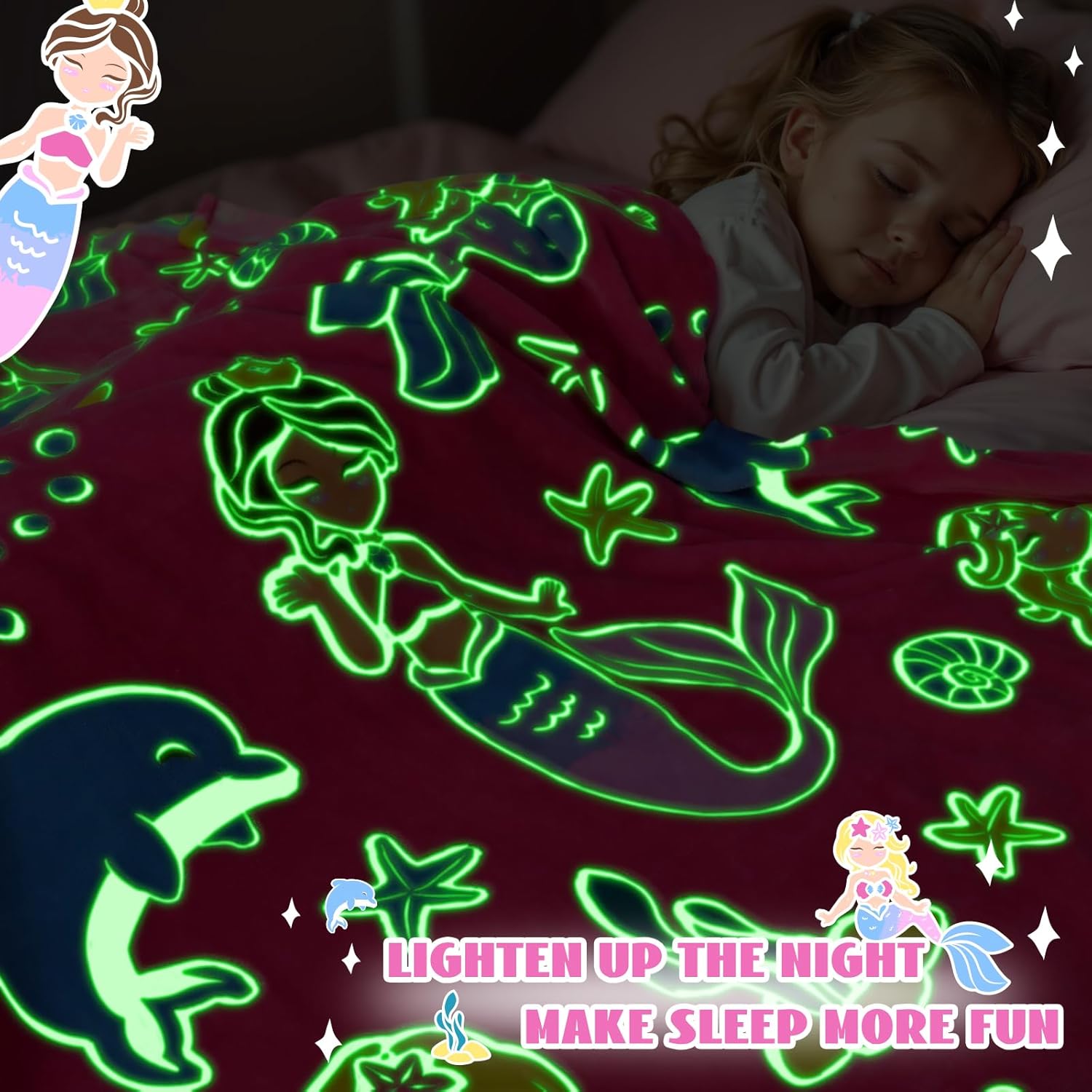 HWING Glow in The Dark Mermaid Throw Blanket for Girls