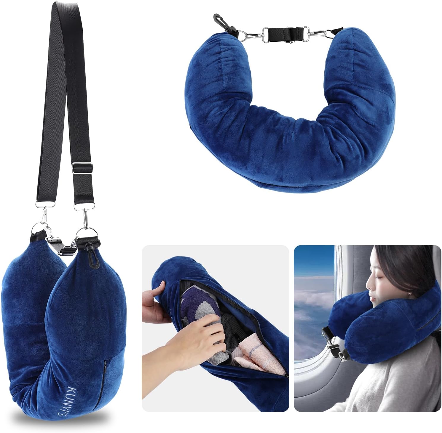 Kunyis Stuff-able Travel Pillow with Storage
