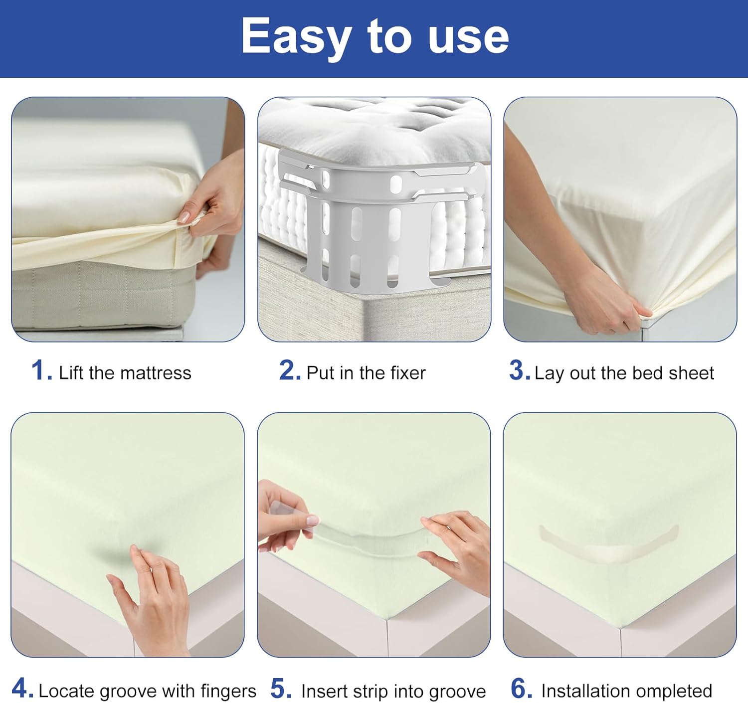 AEDNX Sheet Holders - 4 Pcs Heavy-Duty Mattress Straps White