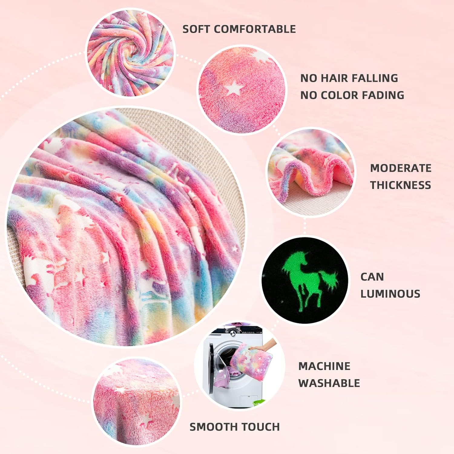 Glow in the Dark Unicorn Blanket 50x60 inch Flannel