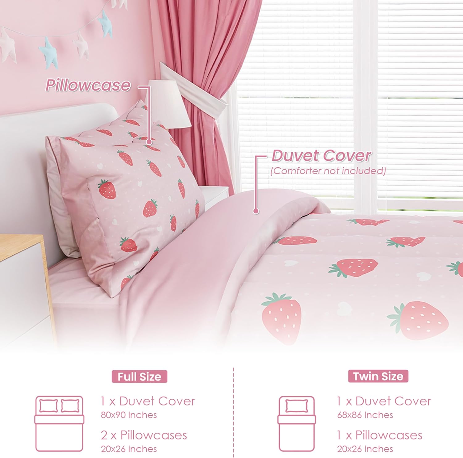 SANDJEST Strawberry Duvet Cover Set for Kids 1