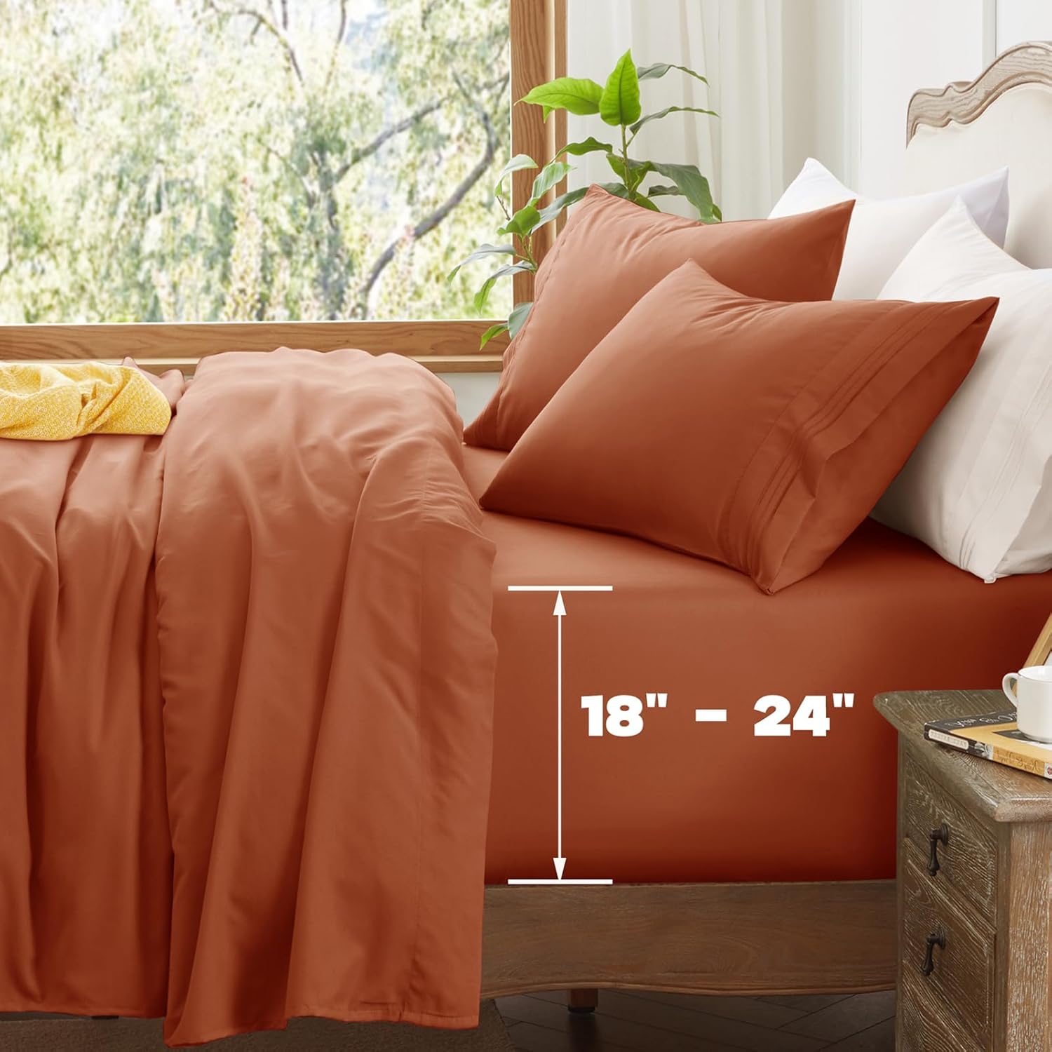 Aormenzy Extra Deep King Sheets - 4 Piece Burnt Orange Set