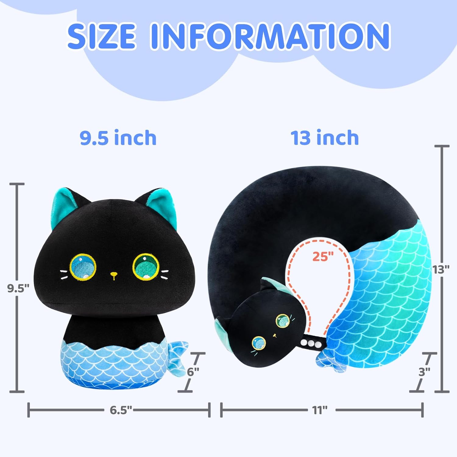 Caaaat 2-in-1 Reversible Travel Pillow with Cute Cat Plush Design