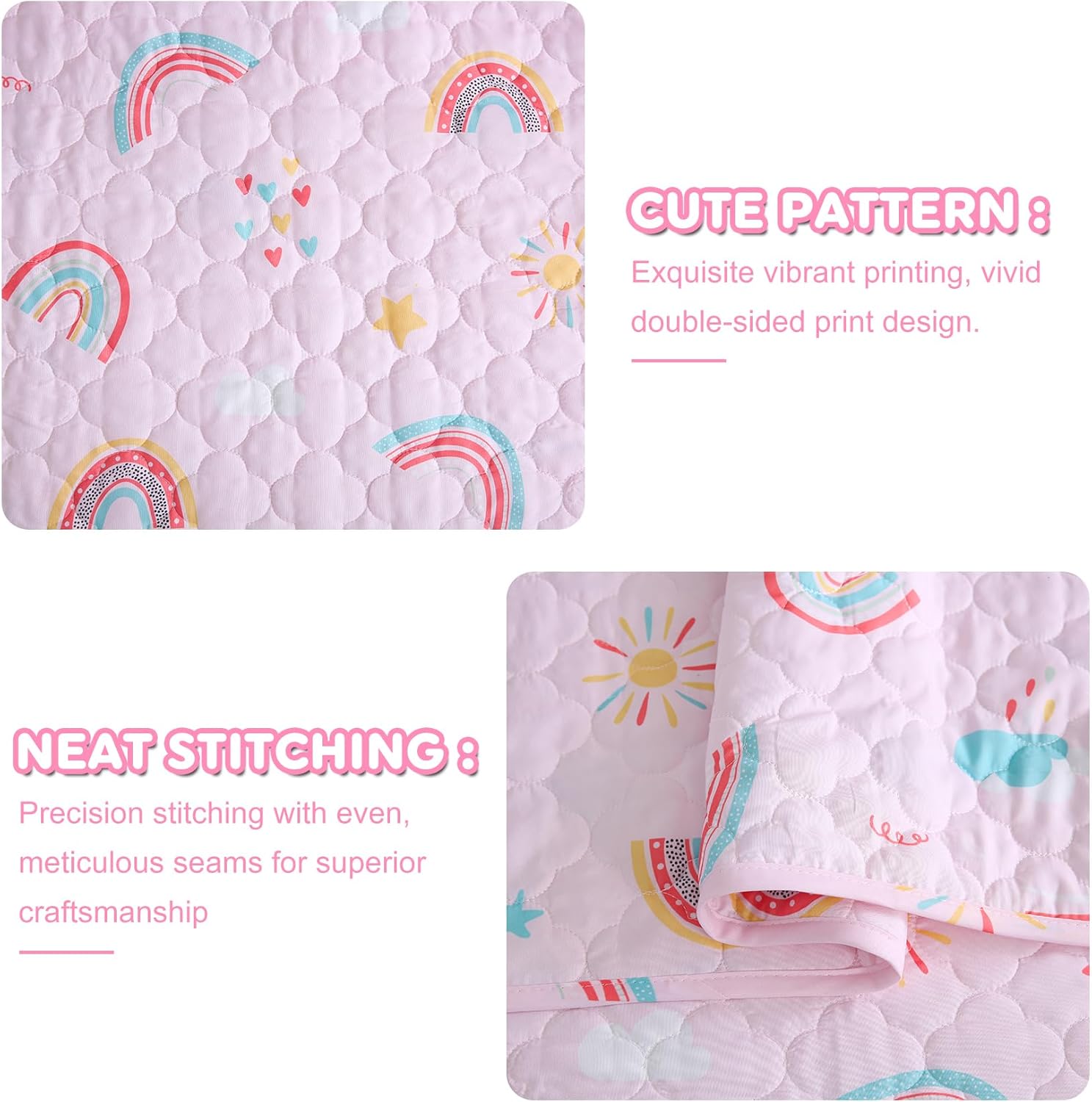 CIMVI Pink Rainbow Quilt Set for Kids