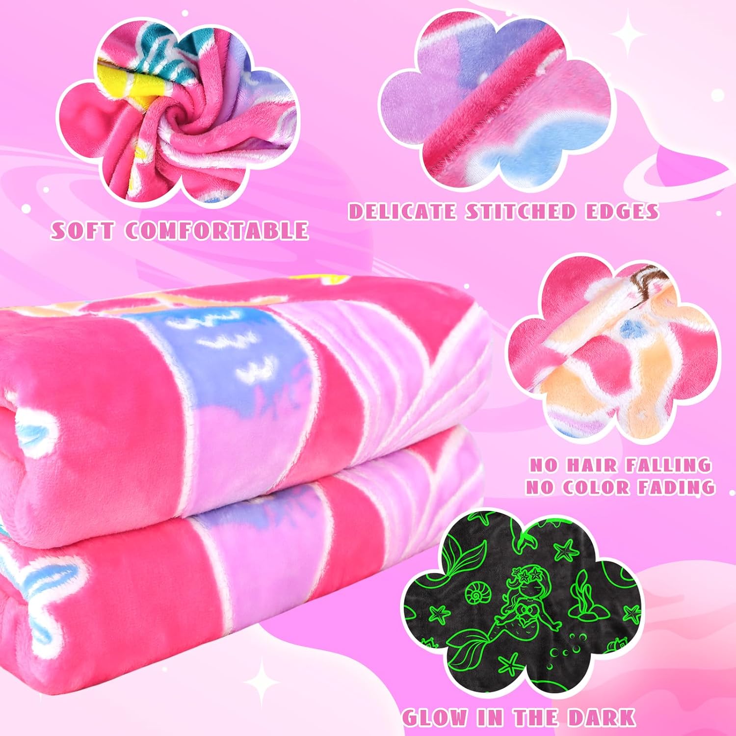 HWING Glow in The Dark Mermaid Throw Blanket for Girls