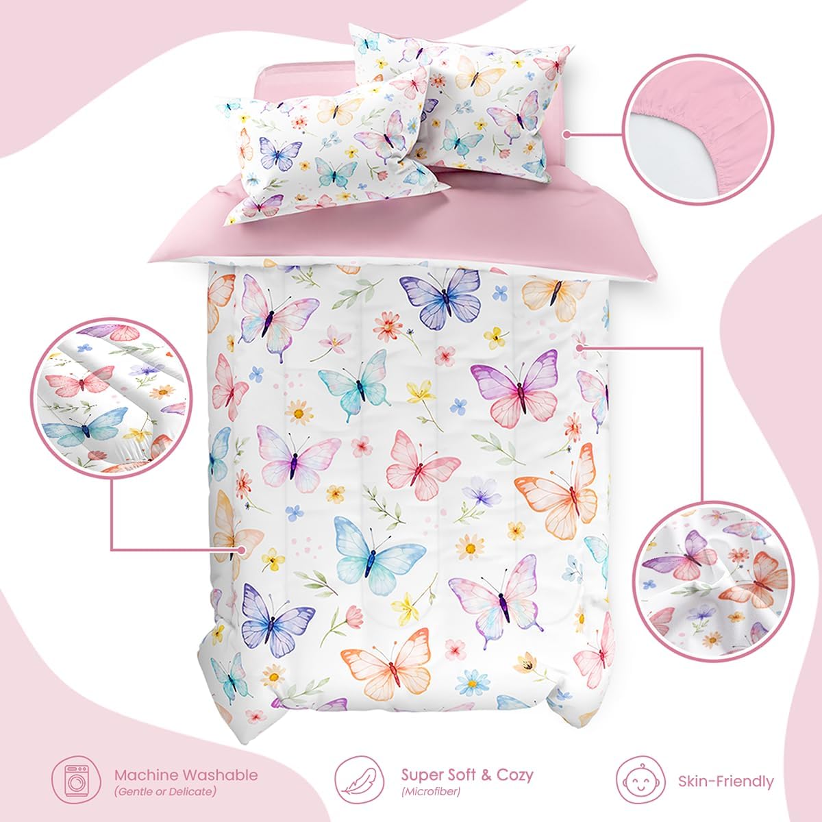 SANDJEST Butterfly Duvet Cover Set Twin Size