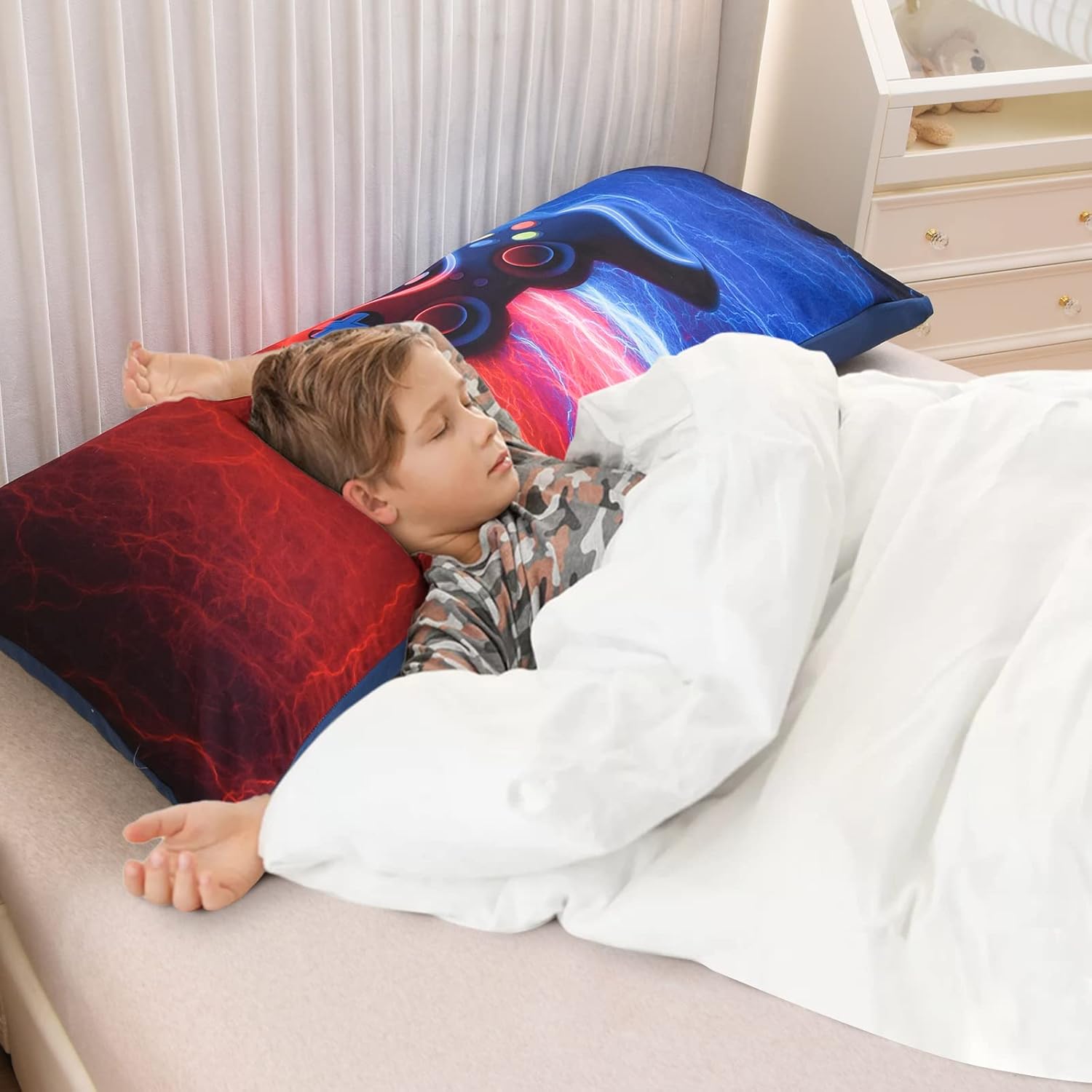 Meeting Story Gamer Pillow Cover for Boys Adults Red-Blue