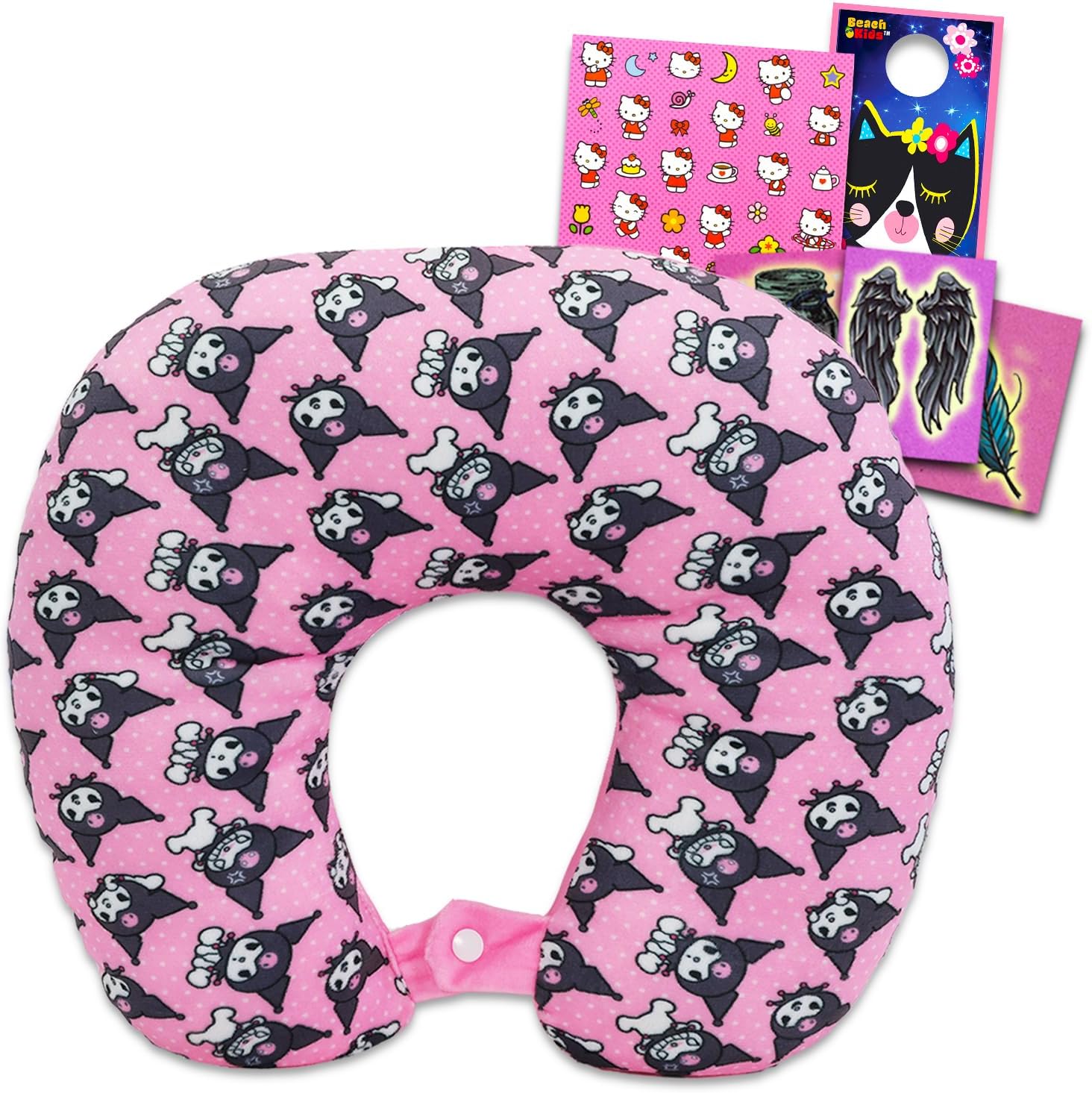 Kuromi Travel Pillow Set for Kids - Includes Pillow Tattoos Stickers