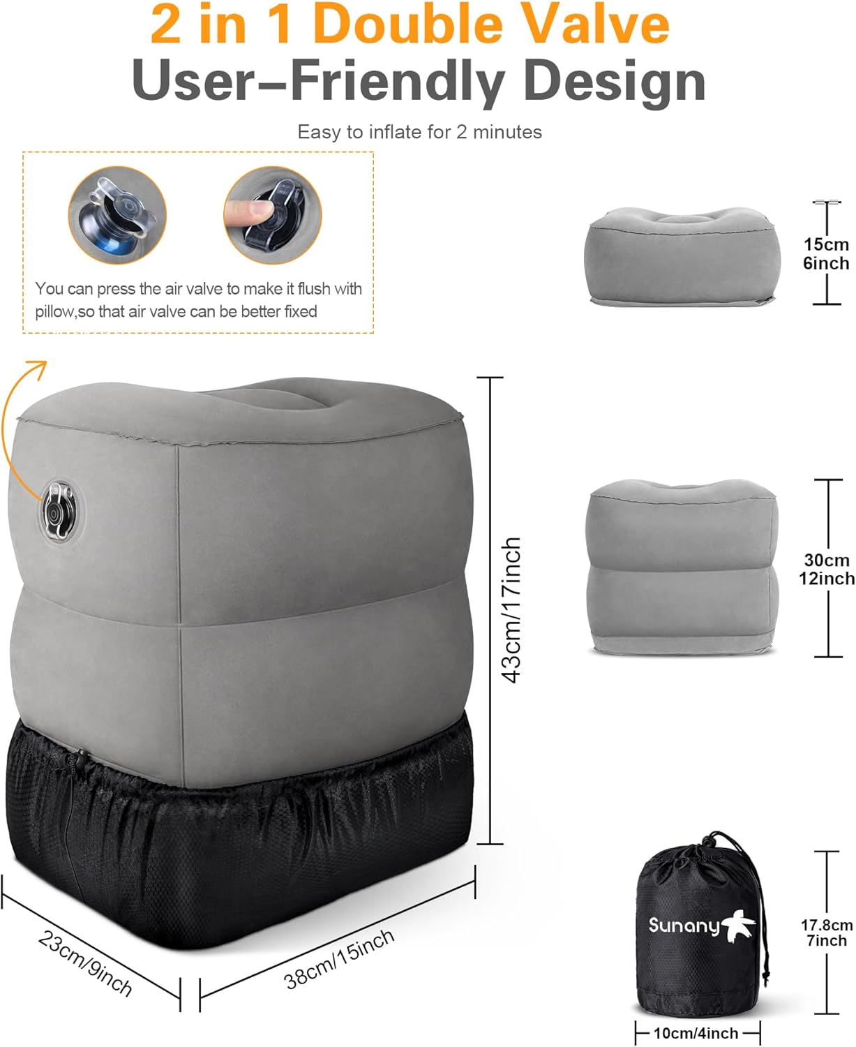 Sunany Inflatable Travel Foot Rest Pillow 2 Pack