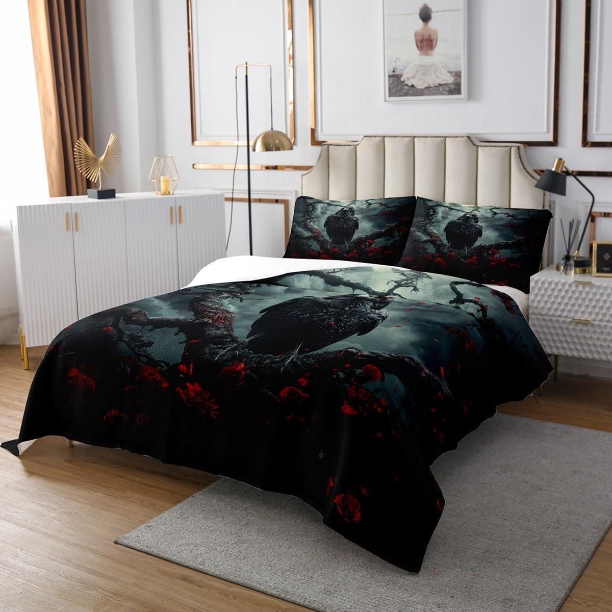 Feelyou Crows Bedspread Queen Kids Halloween Quilt Set