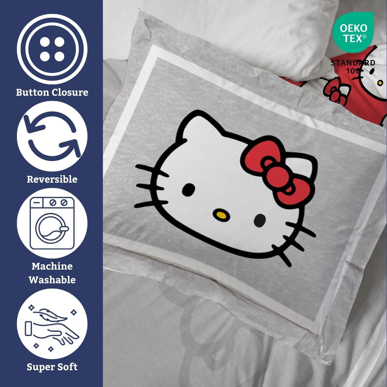 Jay Franco Hello Kitty Duvet Cover Set - Grey Twin