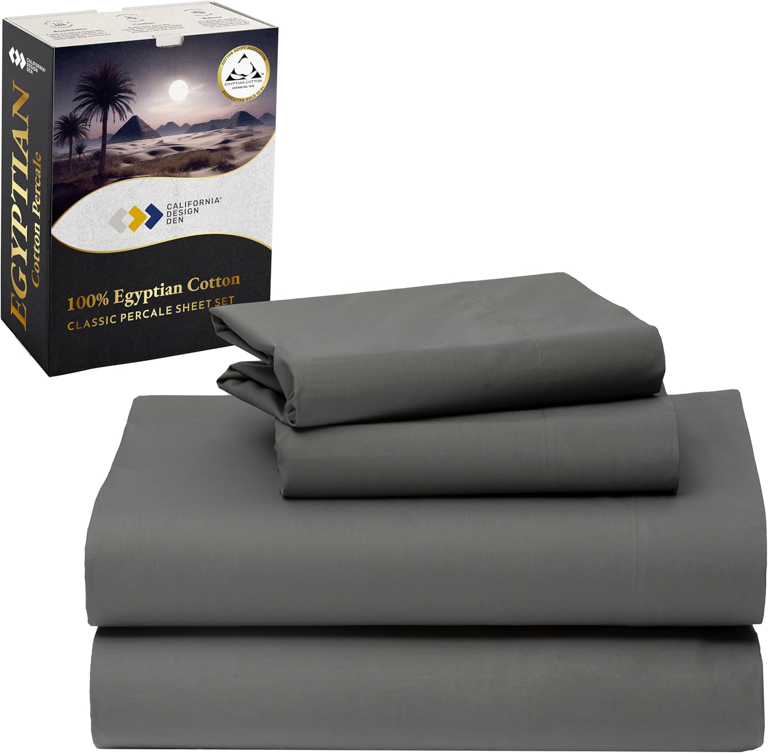 California Design Den Grey Queen Sheet Set - 100 Egyptian Cotton Percale 1