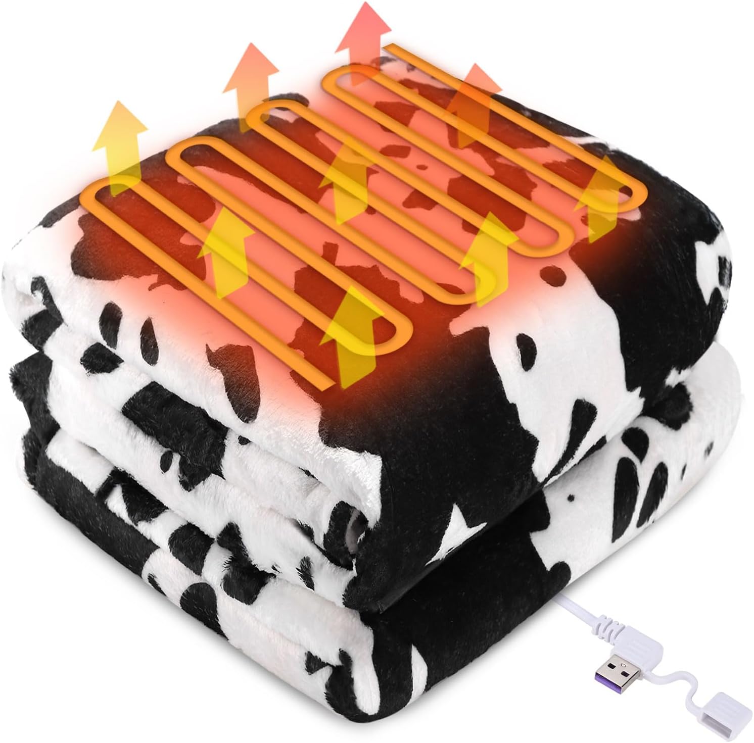 USB Heated Cow Throw Blanket 50x60 with 3 Heat Levels