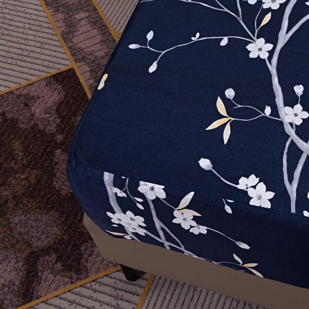 Hecnoey Floral Printed Full Fitted Sheet Navy Blue Deep Pocket