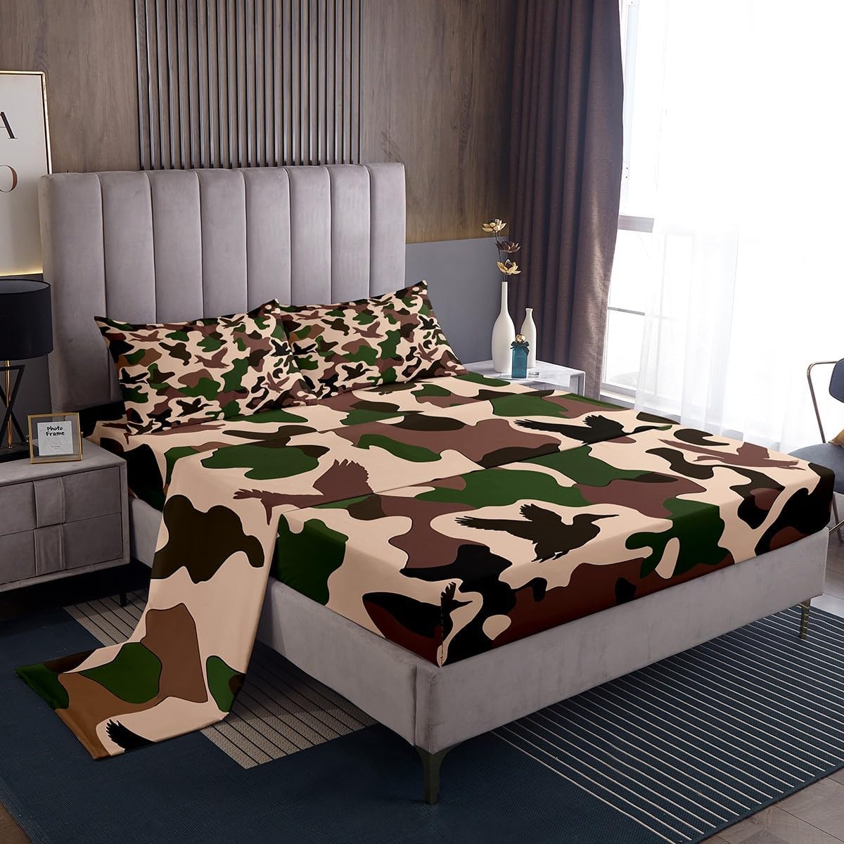 Erosebridal Camo Duck King Size Flat Fitted Sheet Set