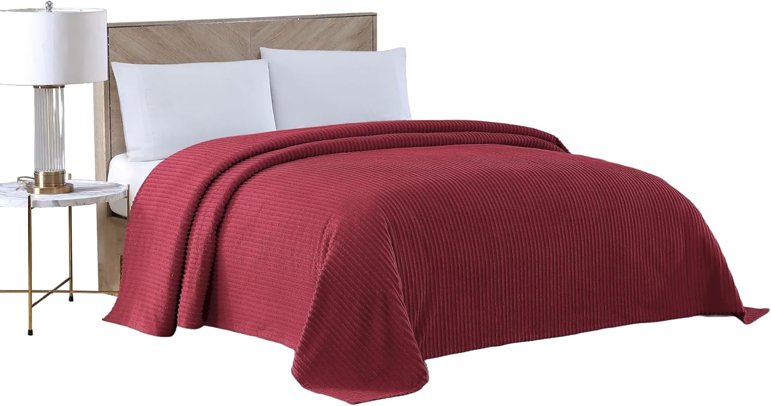 Beatrice Home Fashions Channel Chenille Bedspread Queen Burgundy
