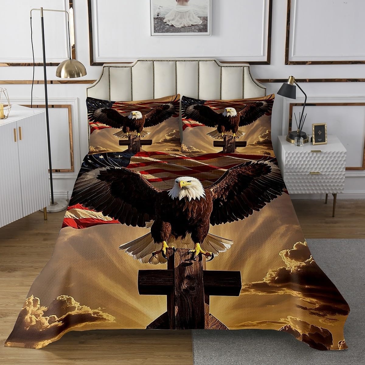 Erosebridal Eagle Quilt Set 4th of July Bedding Queen Size