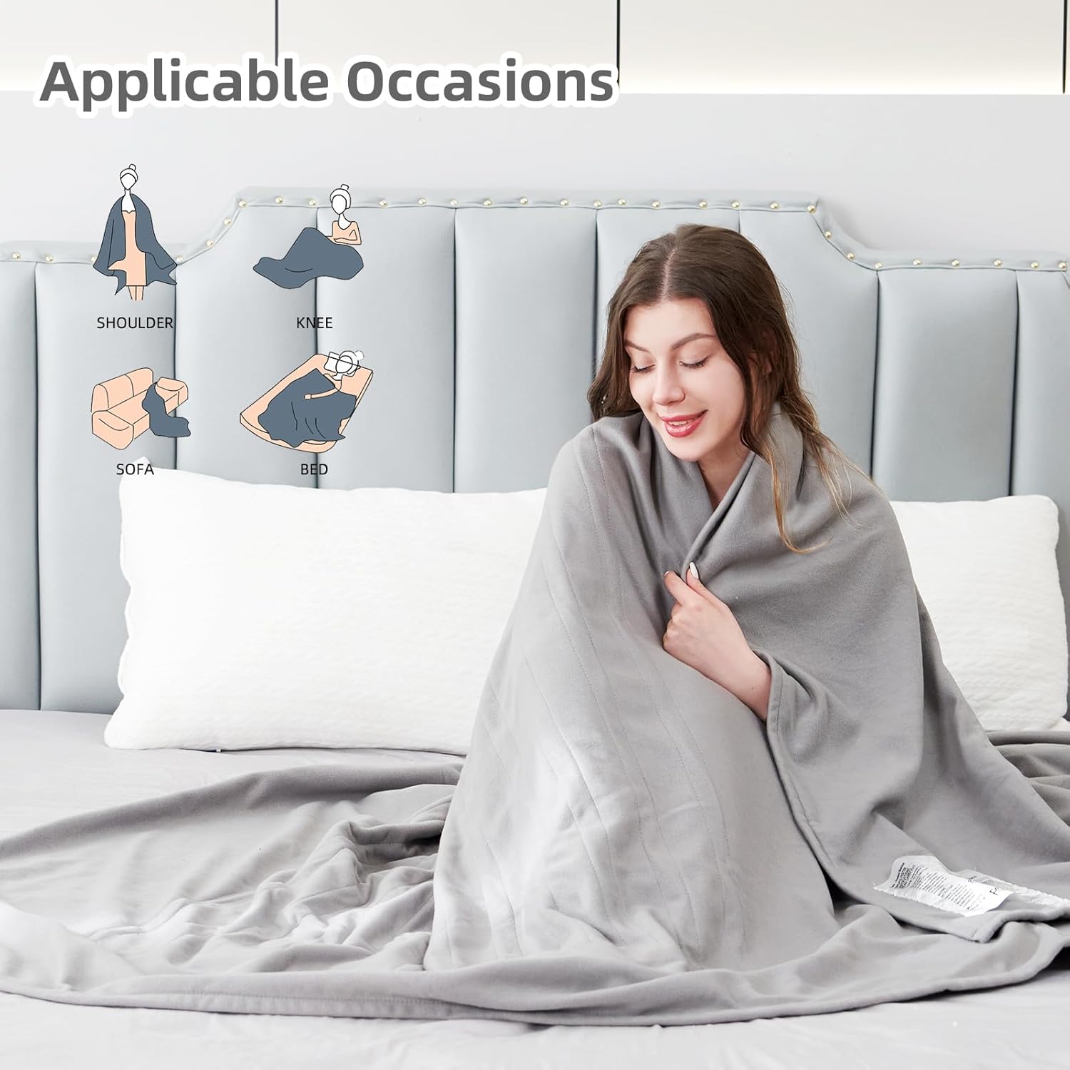 Eydna Electric Heated Blanket 72x84 LightGray