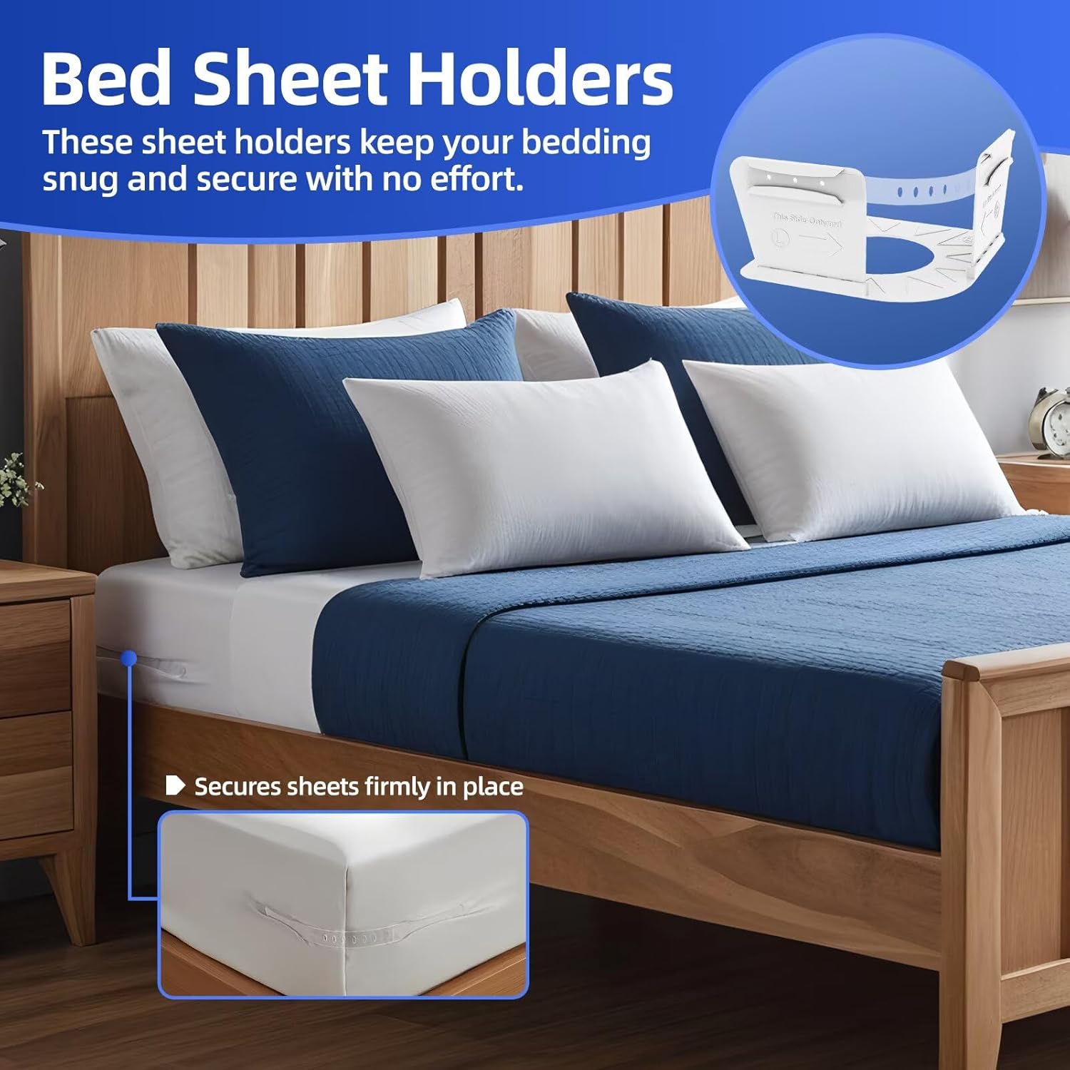 NiceTCU Bed Sheet Holders Set of 4 White