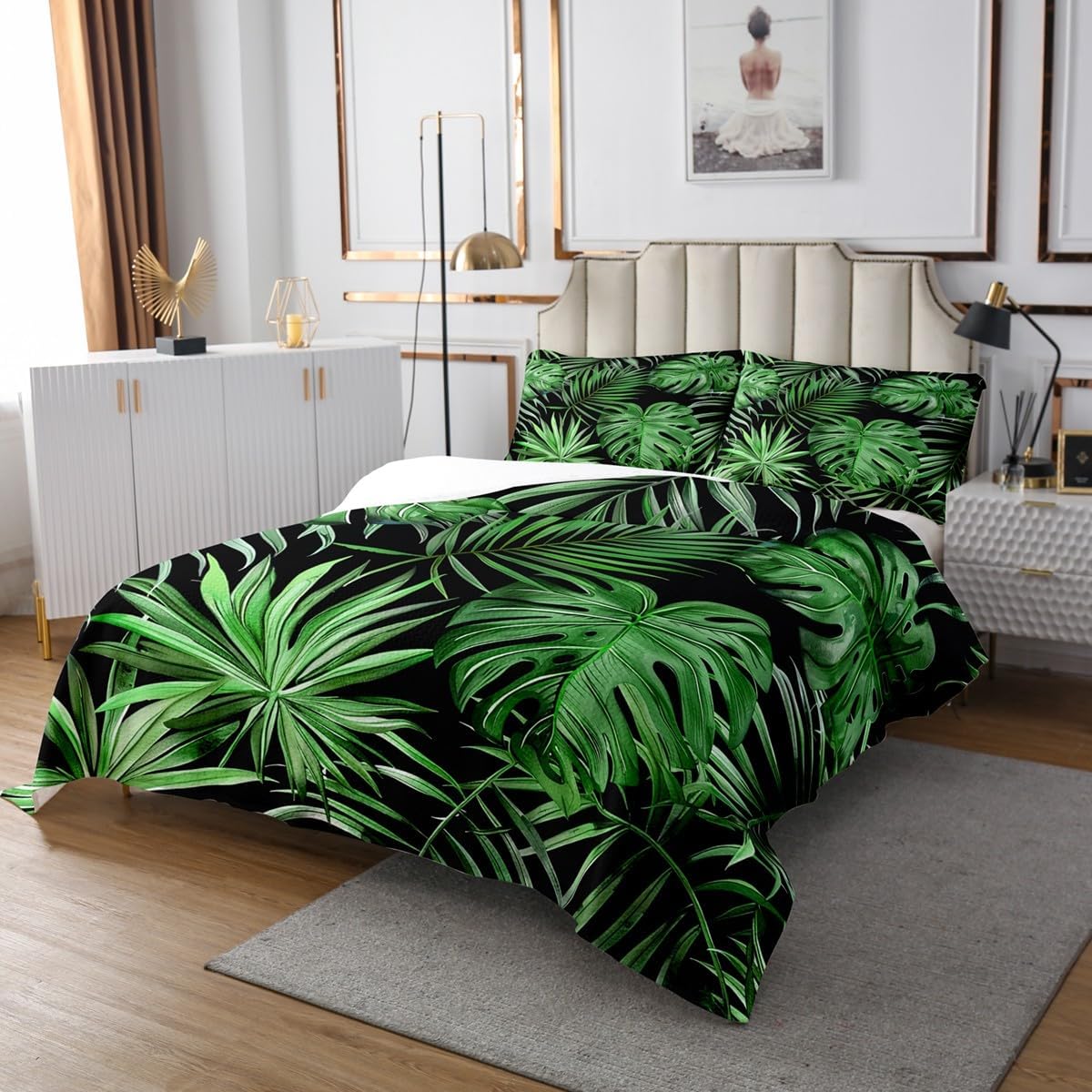 Castle Fairy Green Palm Leaves Quilt Set for Kids