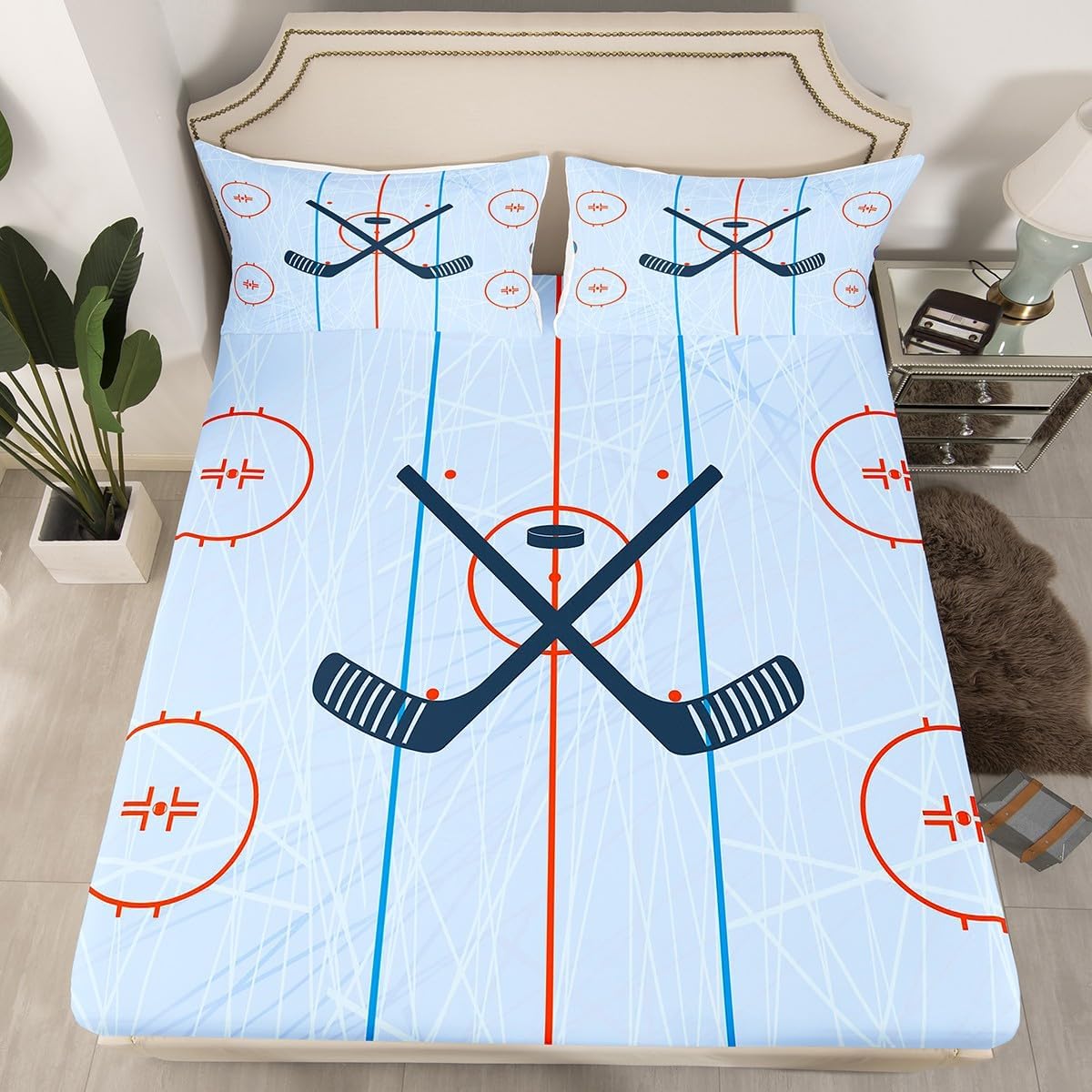 Homewish Ice Hockey Kids Sheet Twin Size 3pcs Set