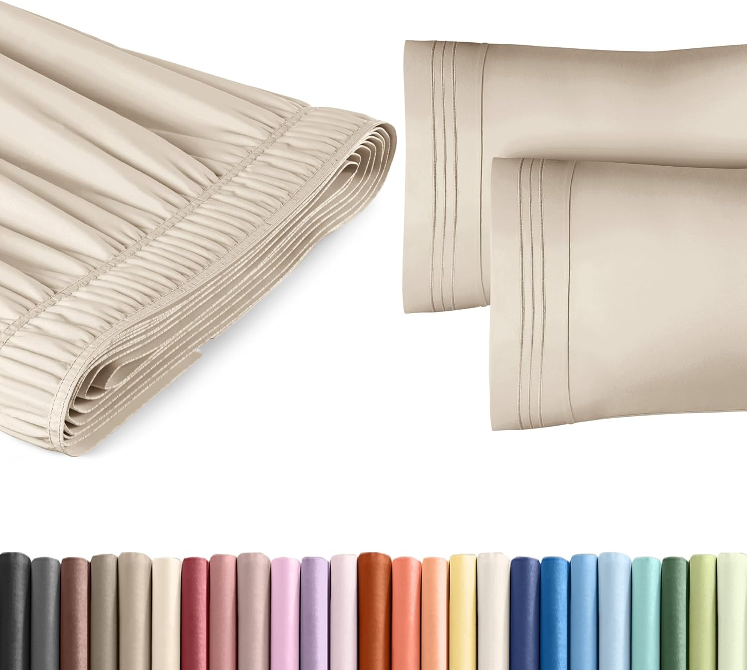 Wrap Around Dust Ruffle Bed Skirt 2 Pillowcases Bundle - Cream