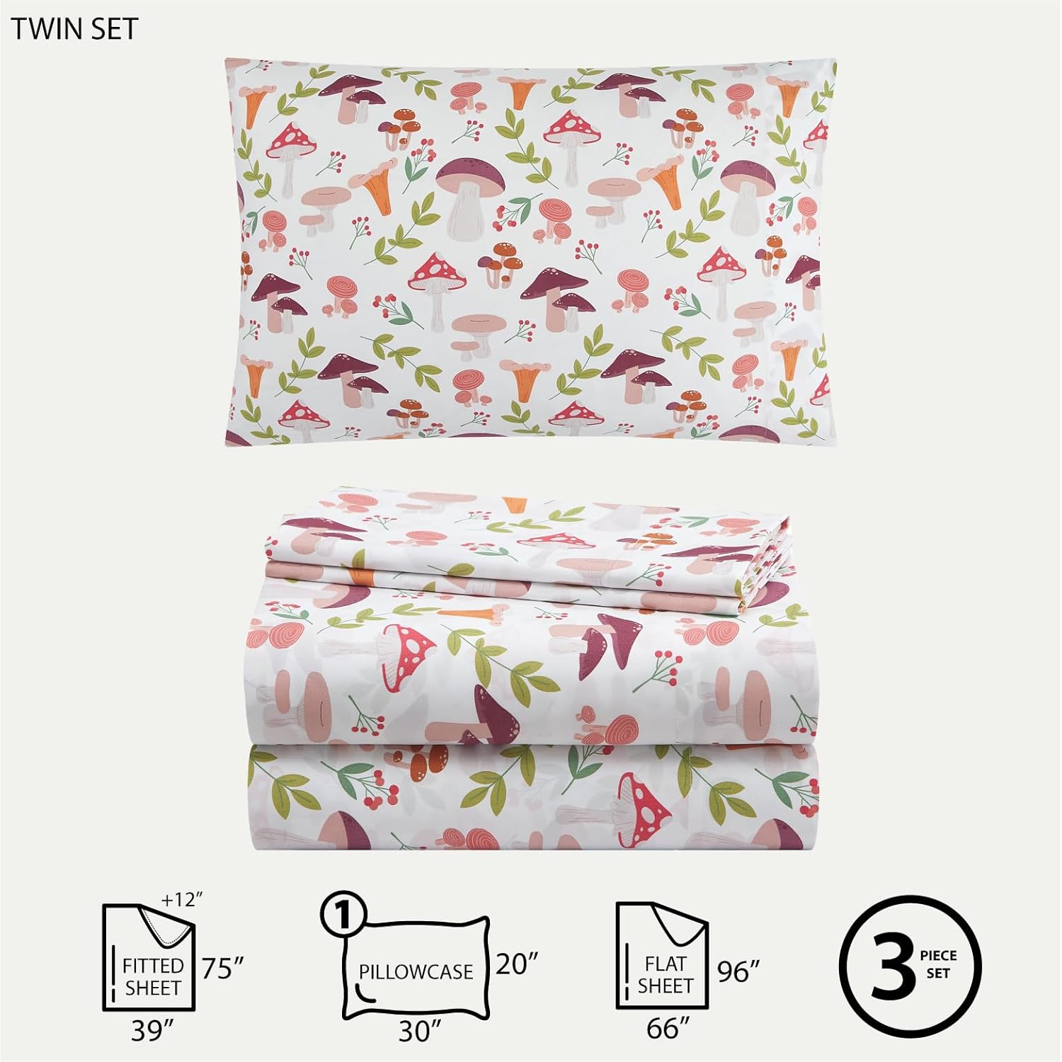 Urban Lifestyle Twin Sheet Set with Wild Mushroom Print