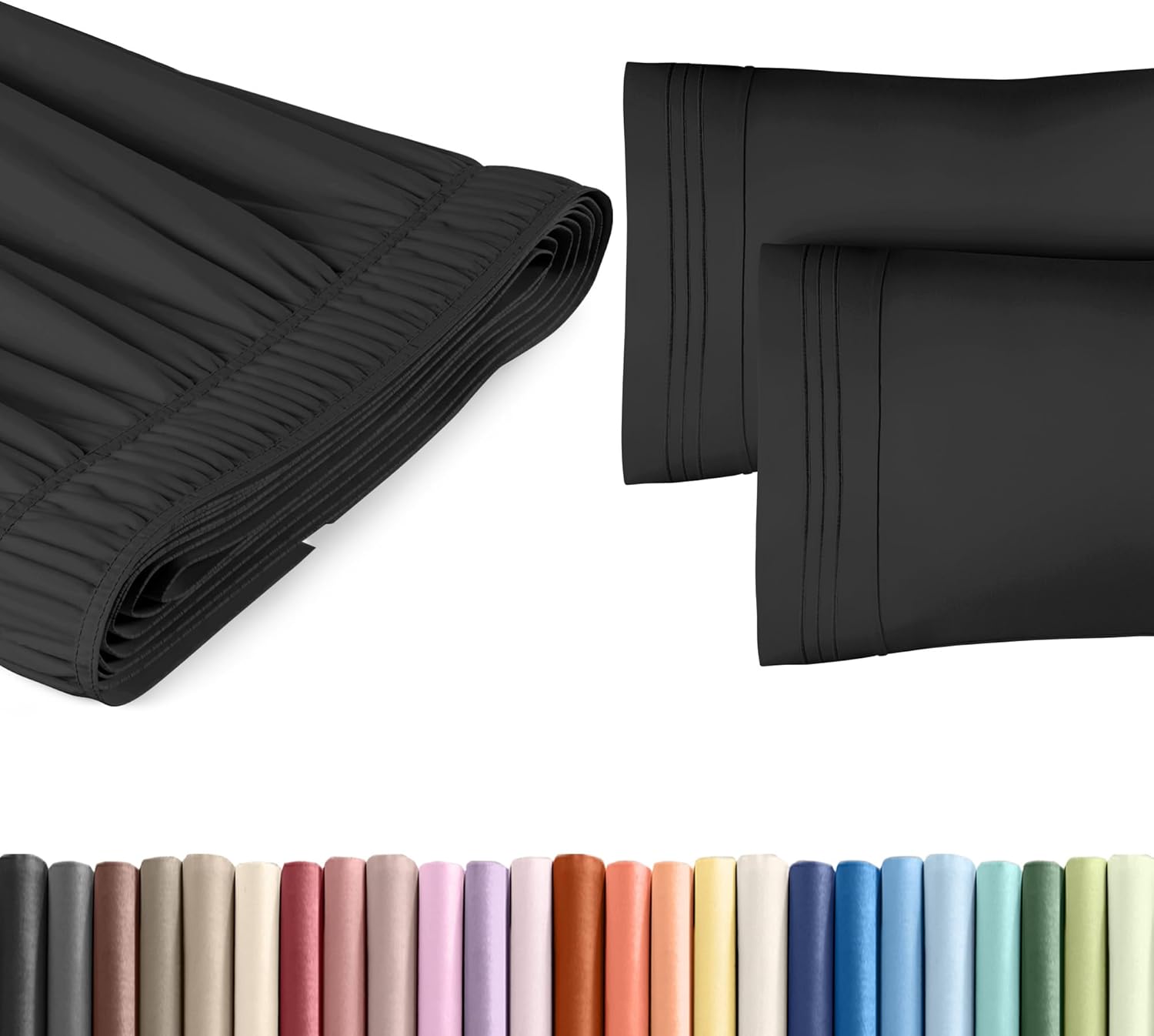 CGK Unlimited Wrap Around Dust Ruffle Bed Skirt 2 Pillowcases Bundle - Black