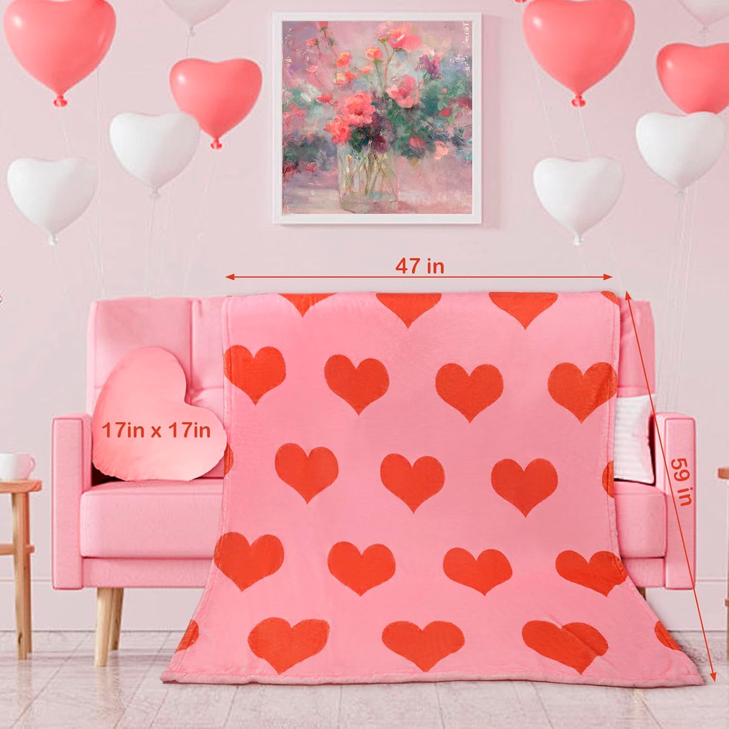 ChezMax Heart Pillow Blanket - Pink 2-in-1 Set