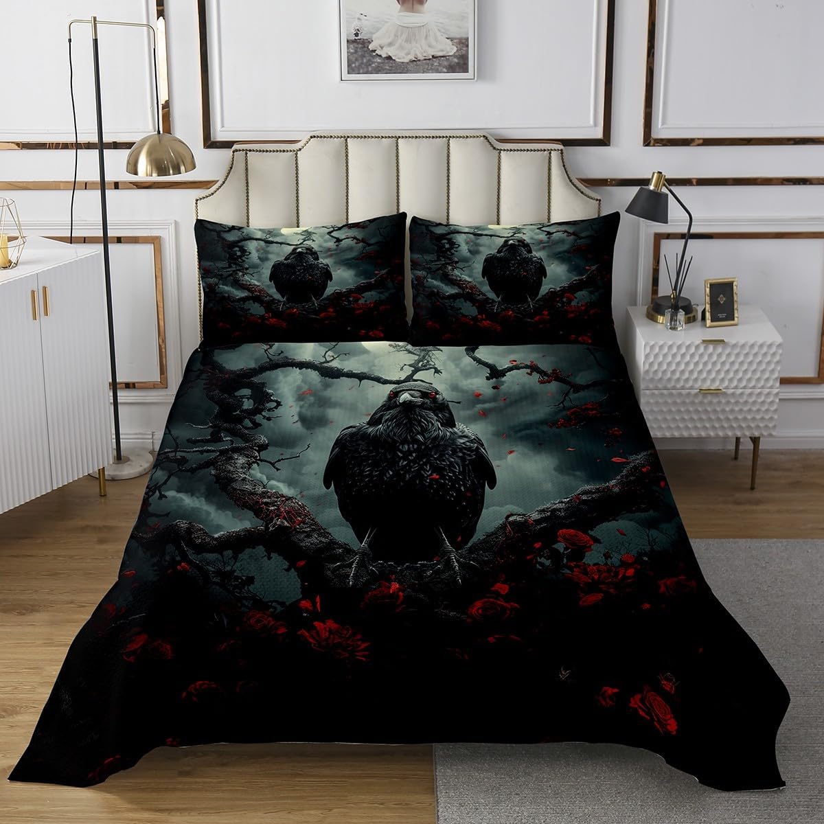 Feelyou Crows Bedspread Queen Kids Halloween Quilt Set