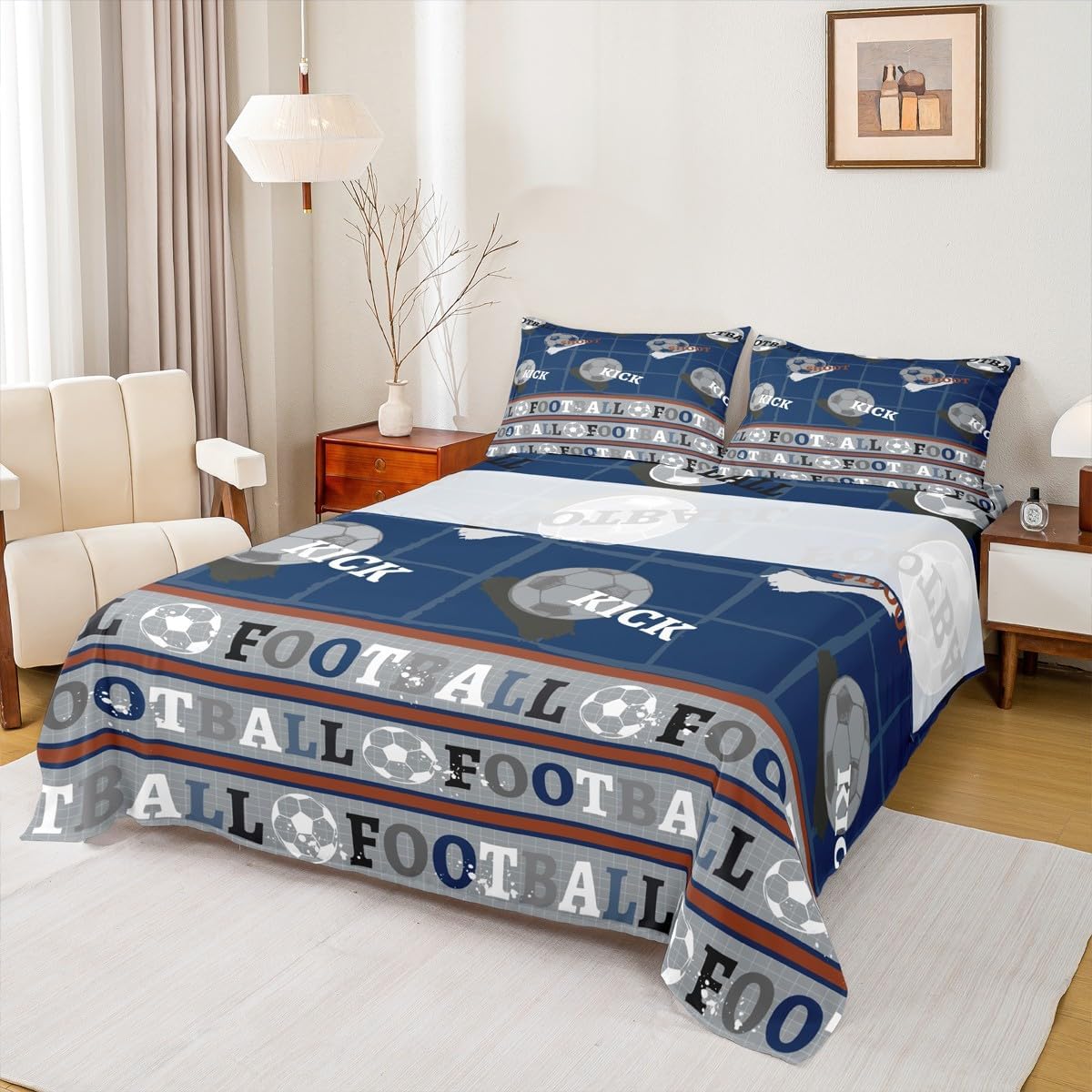 Jejeloiu Kids Football Bed Sheet Set King Size