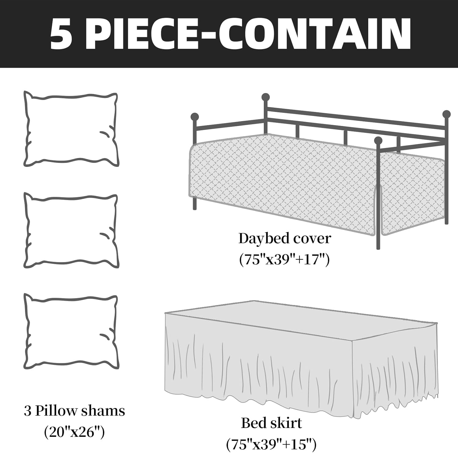 HOMBYS Daybed Set Twin Size with Coin Pattern 75x39 Dark Grey