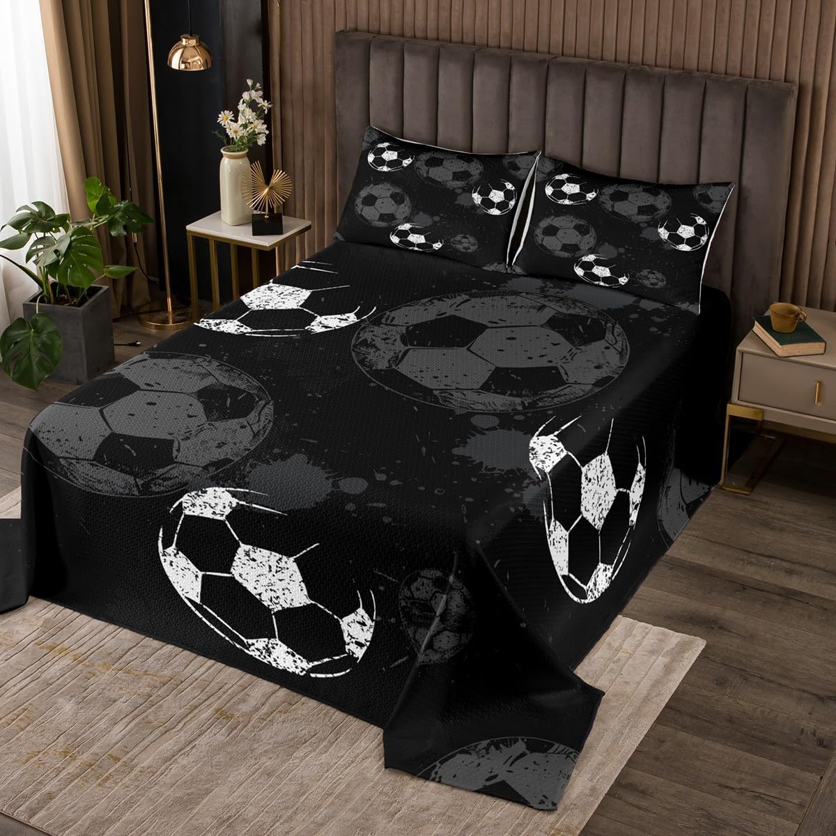 Castle Fairy Soccer Pattern Bedspread Set Queen Size for Kids