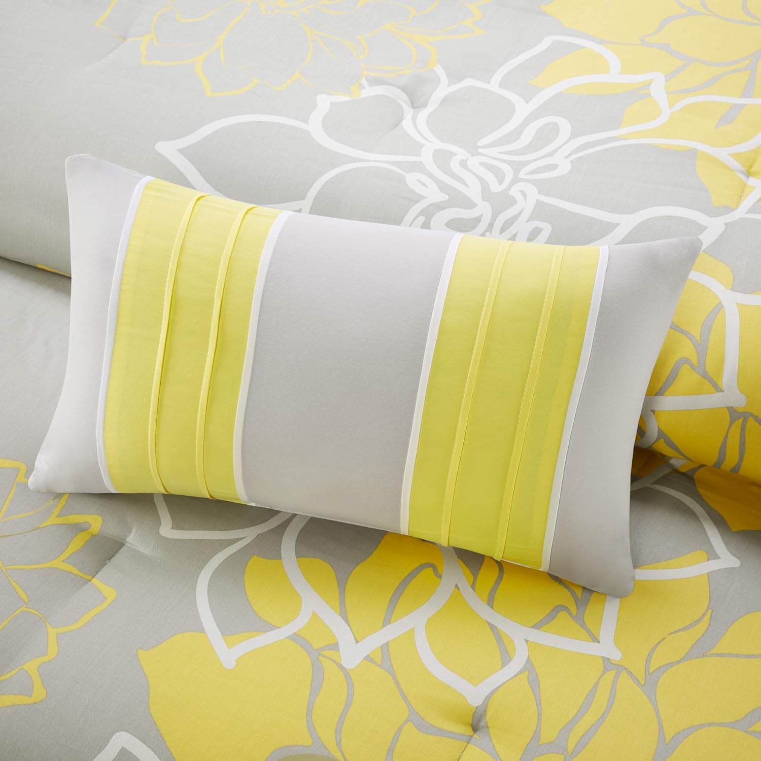 Madison Park Lola Sateen Comforter Set 7 Piece Grey Yellow